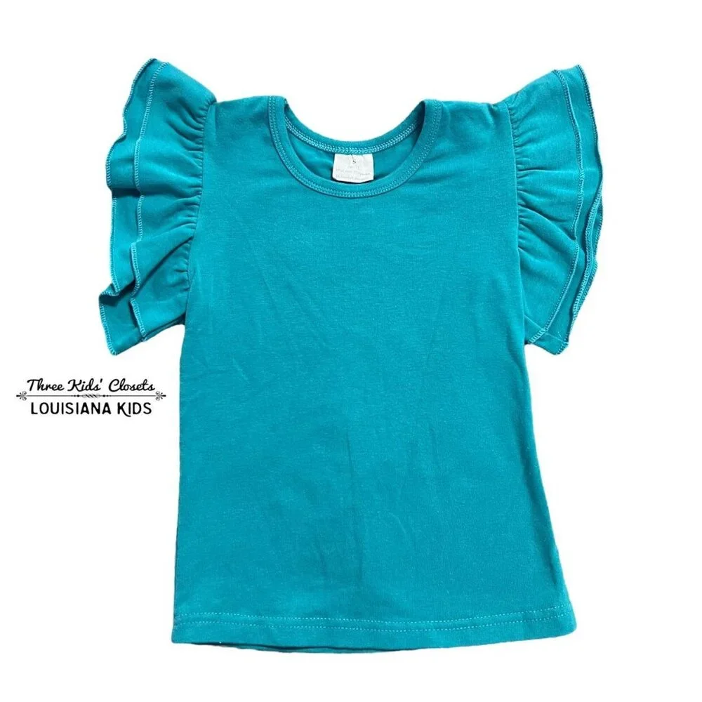 Boutique S (2T) Solid Blue Ruffle Top